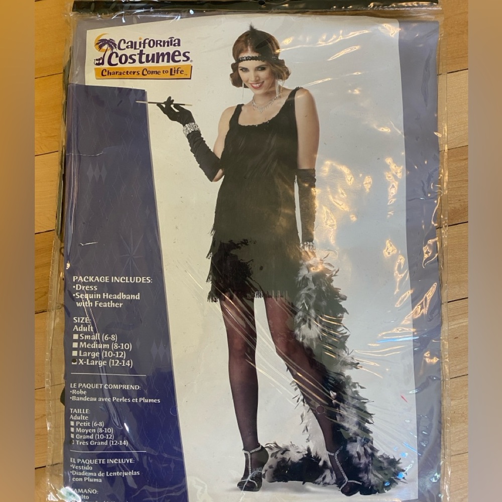 Costume “Flapper” “Roaring 20s” black dress, fringed front and back